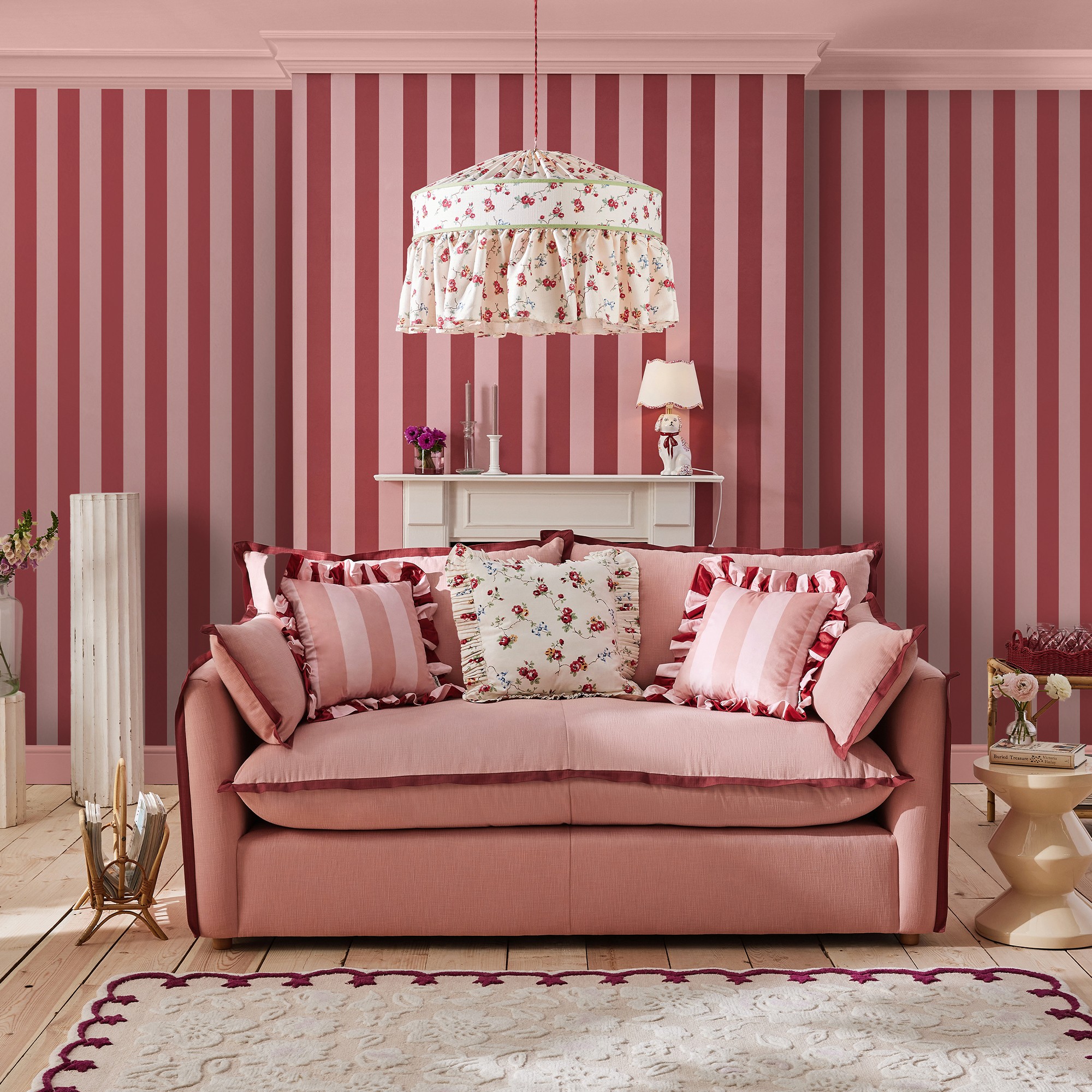 Canopy Stripe Wallpaper 125519 By Cath Kidston In Pink Red